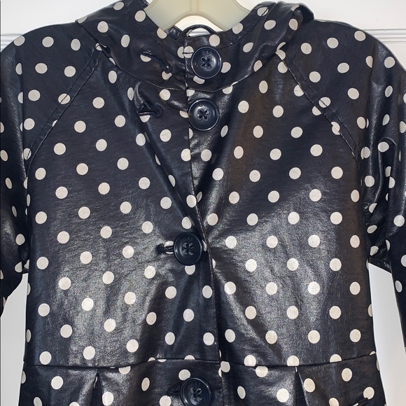 GAP Dark Midnight Hooded Raincoat Jacket Girls Polka Dots 8 *AS IS - Picture 2 of 13